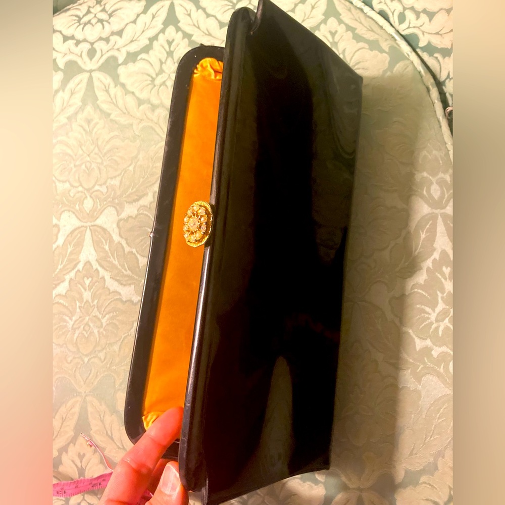 1950’s vintage black faux patent leather clutch